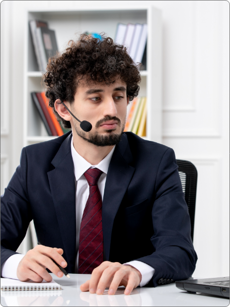 customer-service-handsome-young-guy-office-suit-with-laptop-headset-taking-down-notes